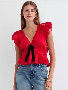 LOFT Velvet Bow Flutter Peplum Top